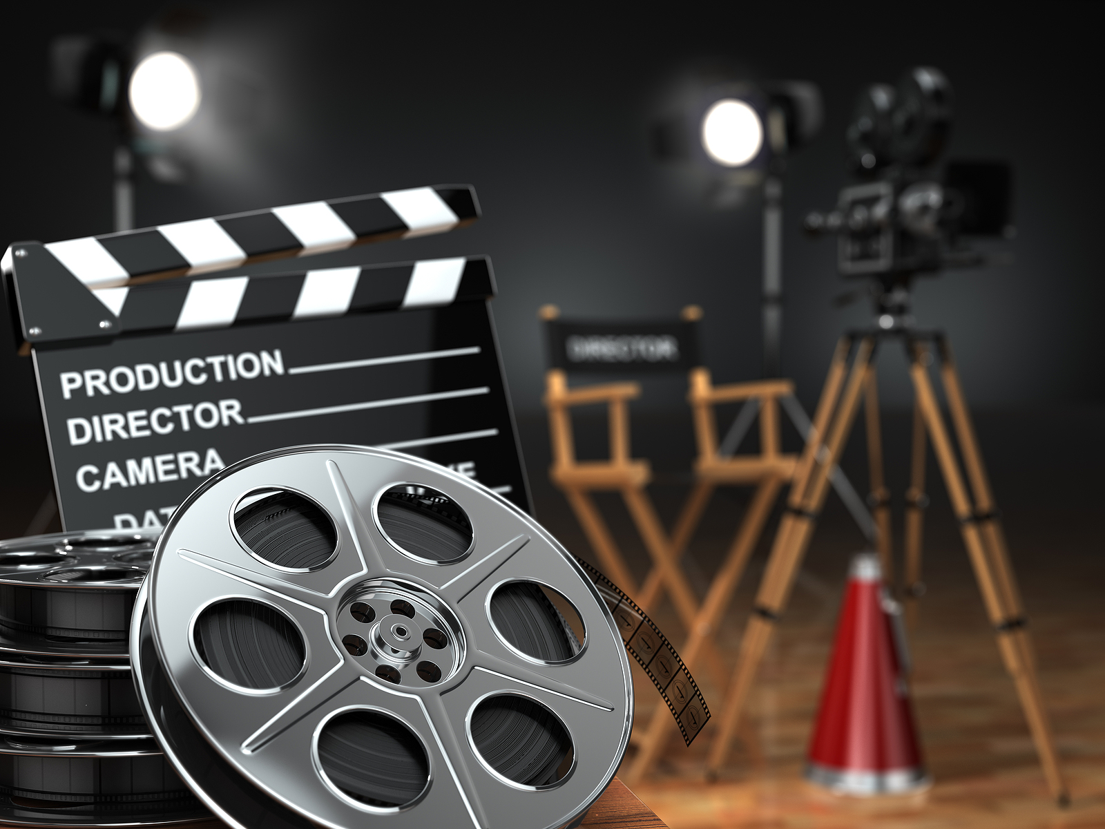 REVIVE.ORG - Background image with directors chair, clapperboard, and film reels